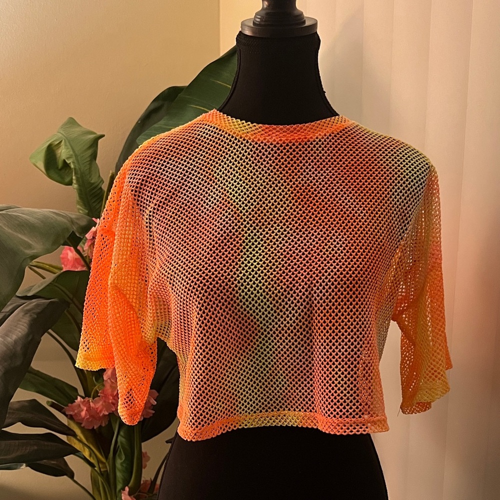 Vibrant Orange Mesh 2Piece CoverUp